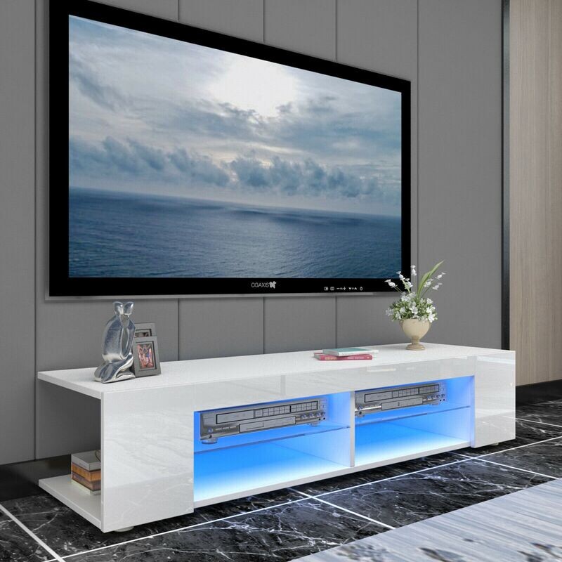 TV Cabinet with LED Lights White/Black 135x39x30 cm