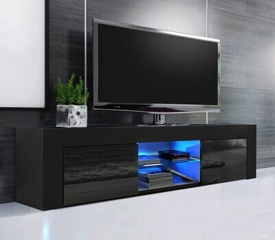 130cm Modern TV Unit Cabinet TV Stand Matt Body &amp; High Gloss Doors Led Light