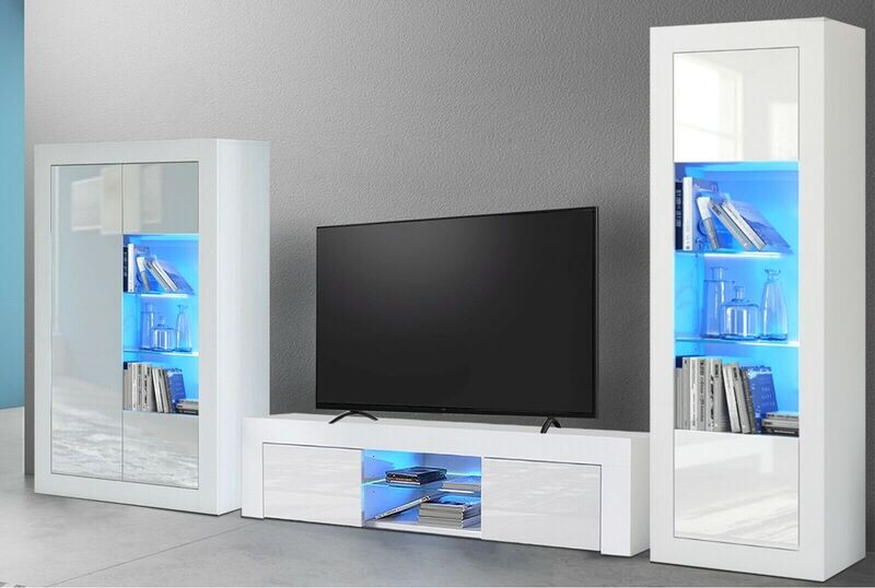 Living Room Set LED TV Unit Display Cabinet Cupboard Matt Body &amp; Gloss Doors