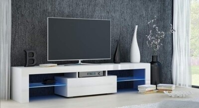 Modern TV Unit Cabinet Stand with LED Light 160cm White High Gloss Doors Storage