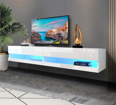 140/160/180CM TV Stand Cabinet with LED Lights Entertainment Floating Wall Unit White/Black/Grey