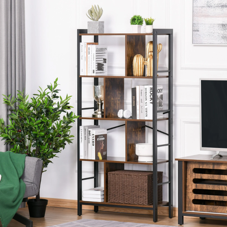Industrial Storage Shelf Bookcase Shelf for Living Room Home Office - Black/Woodgrain