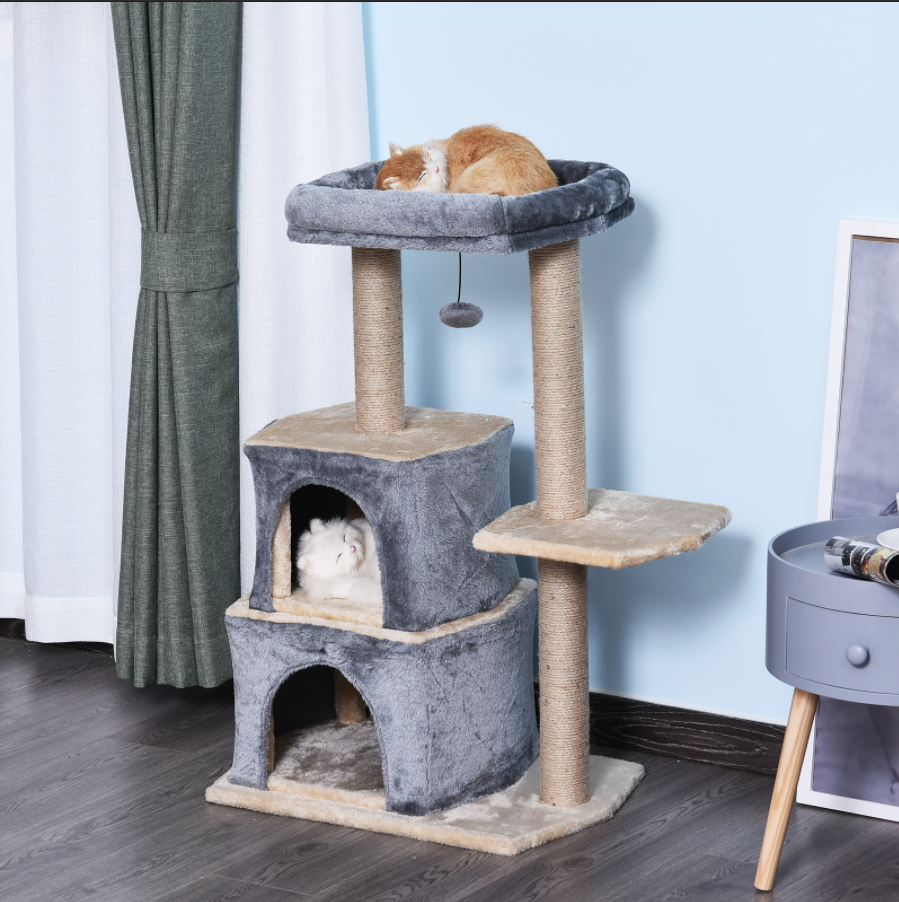Multi-Level Cat Tree with Sisal-Covered Scratching Posts Perch Condo Grey