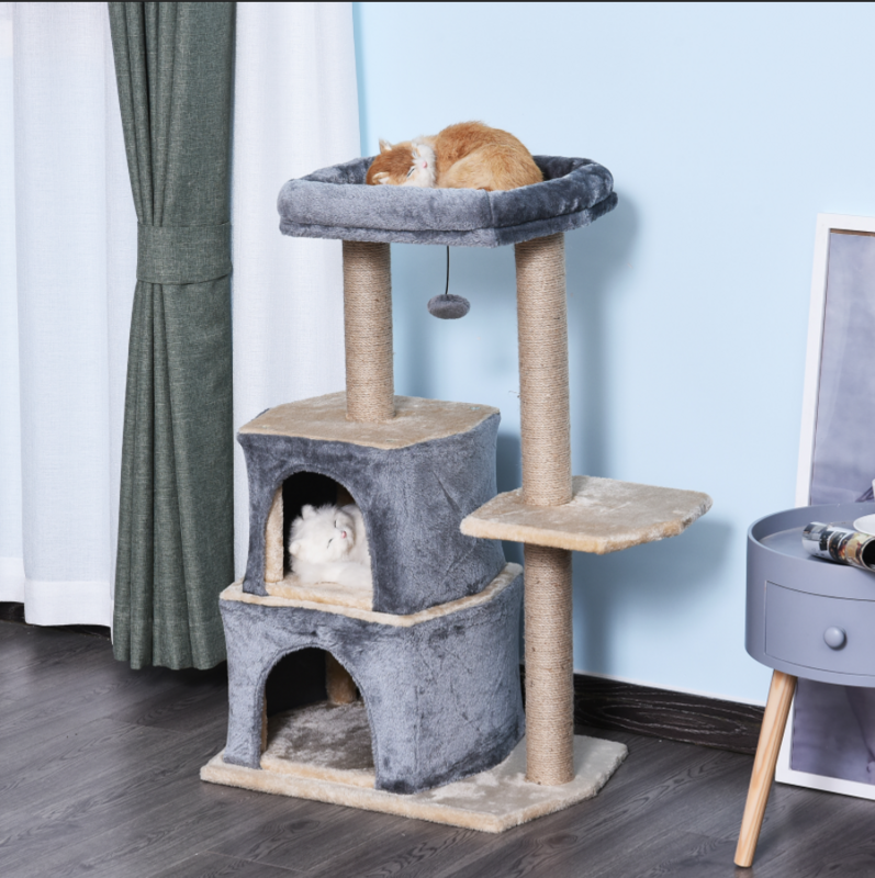 Multi-Level Cat Tree with Sisal-Covered Scratching Posts Perch Condo Grey