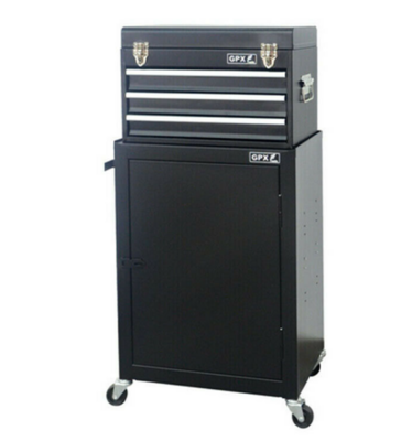 Tool Chest 2 in 1 Metal Tool Cabinet Storage Box with 5 Drawers Pegboard Wheels 60x28x104.5cm Black