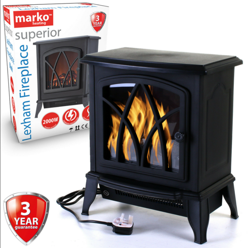 Electric Fireplace 2KW Fire Wood Flame Heater Stove Living Room Log Burner 2000W