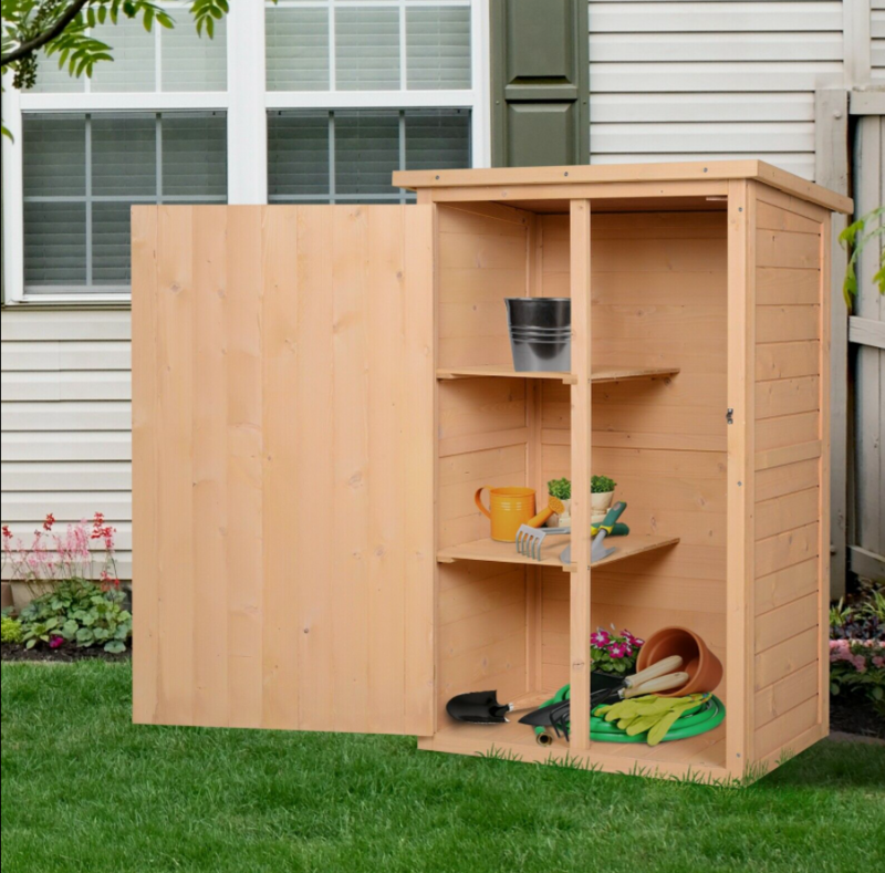 Garden Outdoor Wood Storage Shed Utility Tool Kit Backyard Furniture