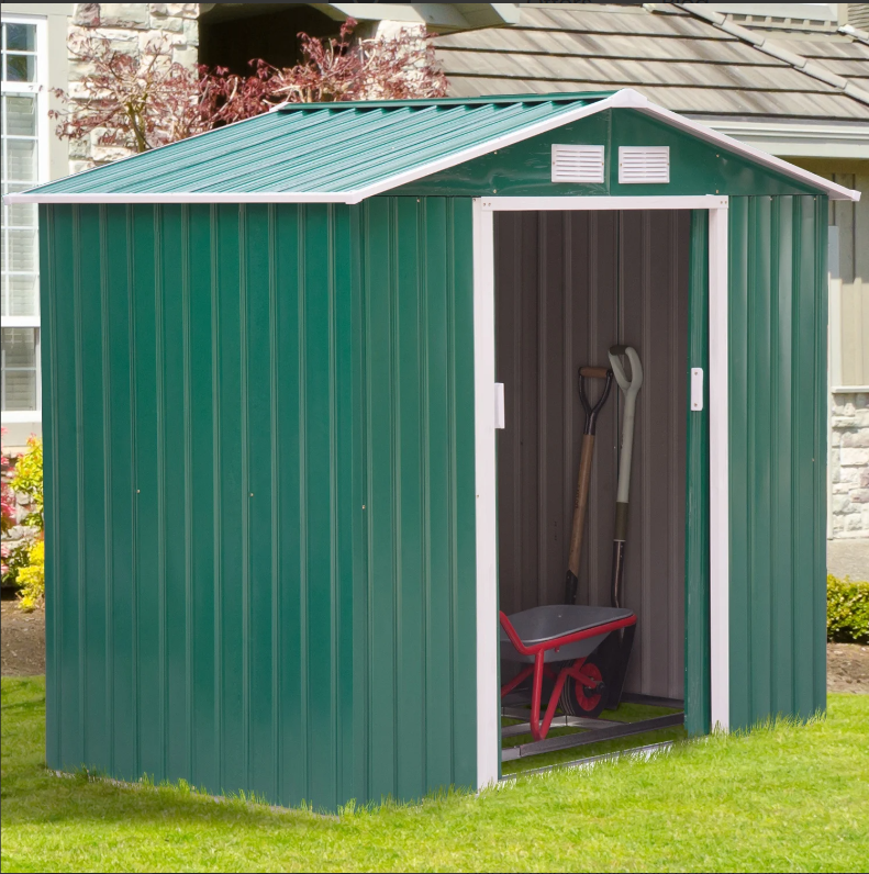 Metal 7x4 ft Garden Shed - Green - Yellow - Grey