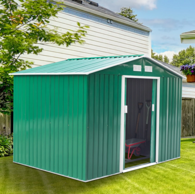 9 x 6ft Metal Garden Shed - Green - Grey - Yellow