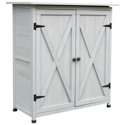 Garden Shed Wooden Storage Shed Fir Tool Cabinet with Shelves Double Door Grey