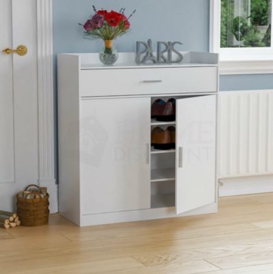 2 Door 1 Drawer Shoe Cabinet Storage Cupboard Footwear Stand Rack White