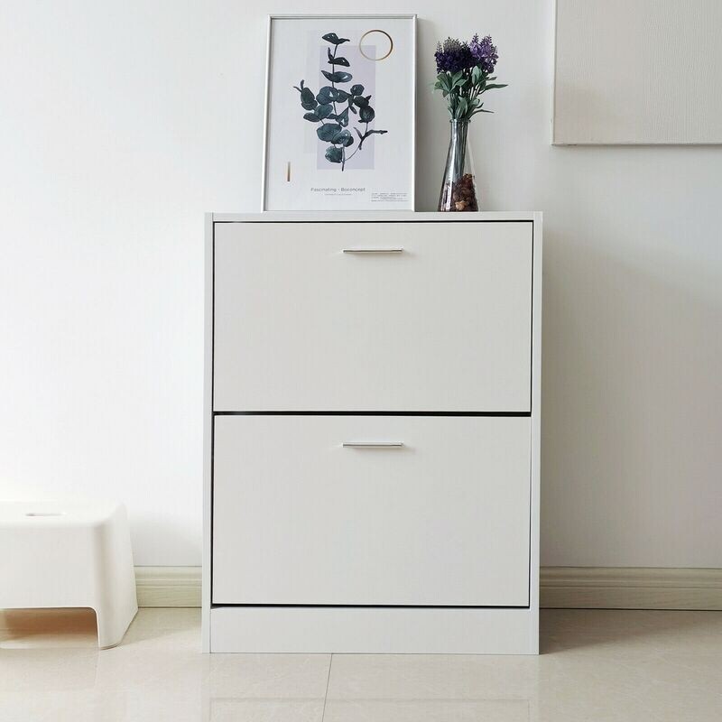 2 Drawer Wooden Unit Cupboard Shoe Cabinet Storage Organiser Rack White/Black