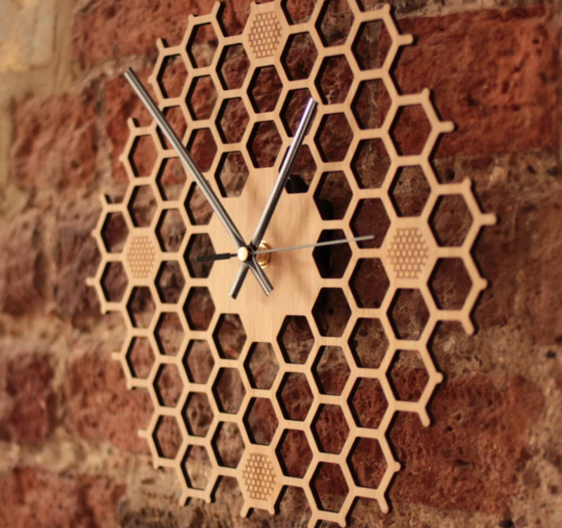 Silent Honeycomb Wooden Wall Clock