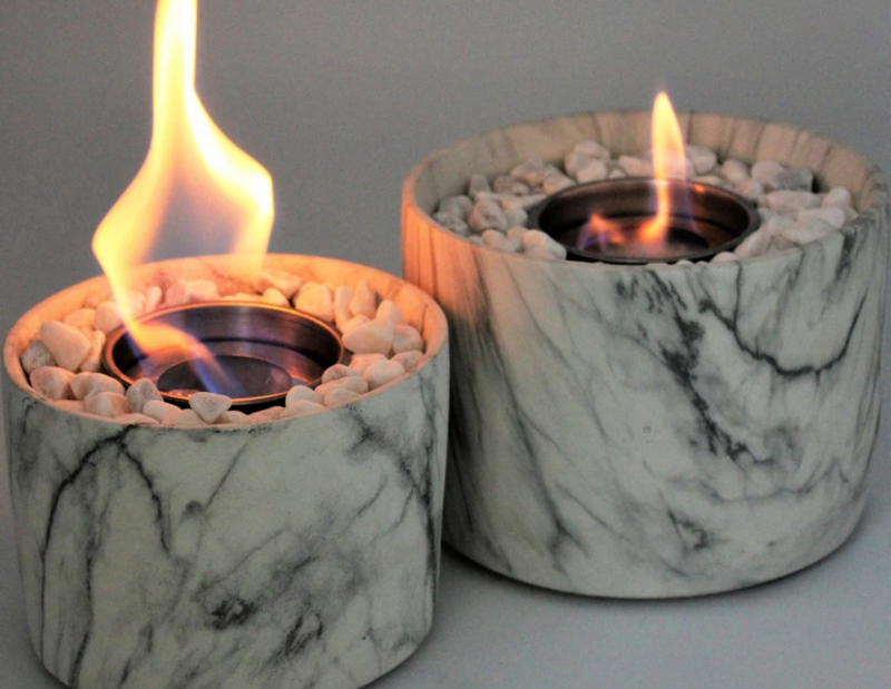 Bio Ethanol Fireplace Tabletop Marble Effect Burner Fire Pit Bowl Pot Round