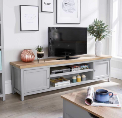 Extra Large 180cm/130cm Oak TV Stand Cabinet Television Unit Cable Tidy MDF Grey 1 Drawer for Living Room