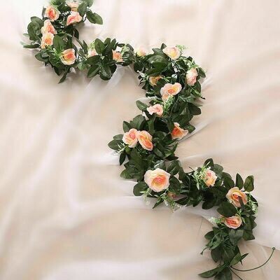 2 x 2.5m Artificial Flower Champagne Pink Colour Silk Rose Leaf Garland Vine Ivy Home Wedding Garden Décor