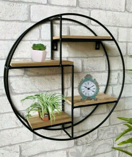Vintage Retro Metal Round Unit Wall Shelf Industrial Style Storage Display Rack