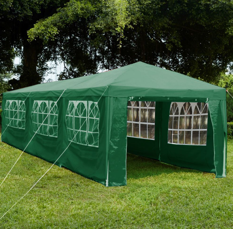 3x9m Sides Marquee Gazebo Tent Garden Party Waterproof Canopy Shelter Windbars Green