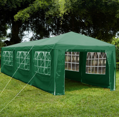 3x9m Sides Marquee Gazebo Tent Garden Party Waterproof Canopy Shelter Windbars Green