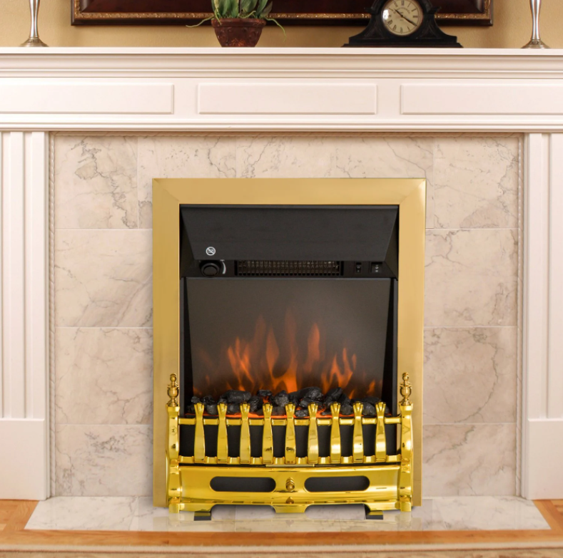 LED Flame Electric Fire Place 2000W Coal Burning Effect Heat Freestanding Electric Fire Wall Mounted Electric Fireplace-Golden