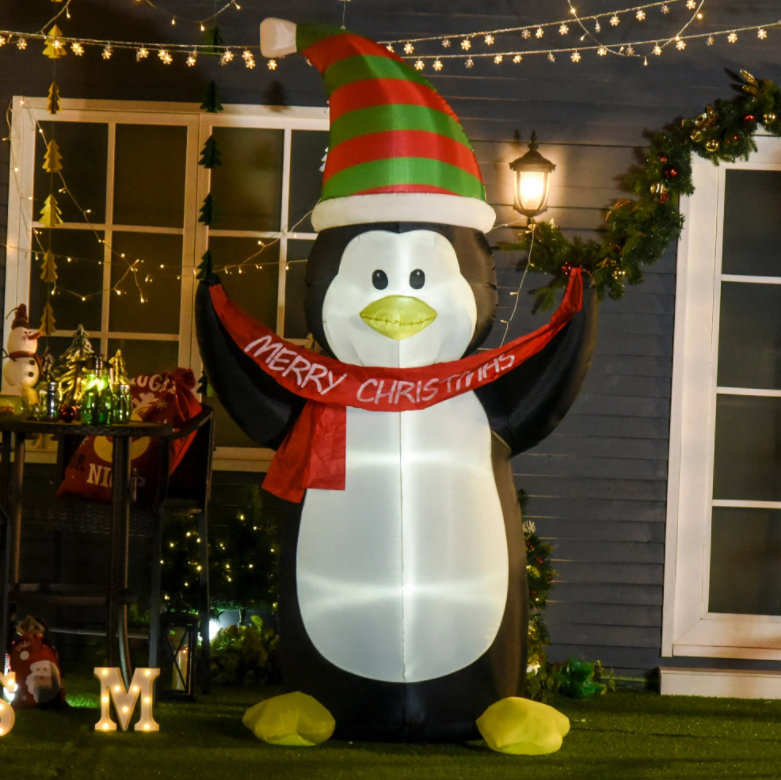 ​2.4m LED Polyester Outdoor Christmas Inflatable Penguin Garden Gift Decoration Decor Ornaments
