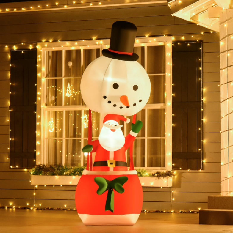 ​2.5m Christmas Inflatables Santa Claus on Hot Air Balloon Light Up Decor Party