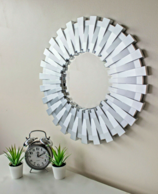 50cm Sunburst Wall Mounted Silver Mirror Large Home Decor Round Modern Vanity