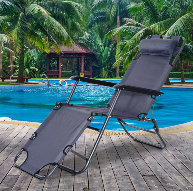 Sun Lounger Recliner Pillow Foldable Garden 5 Levels Textilene