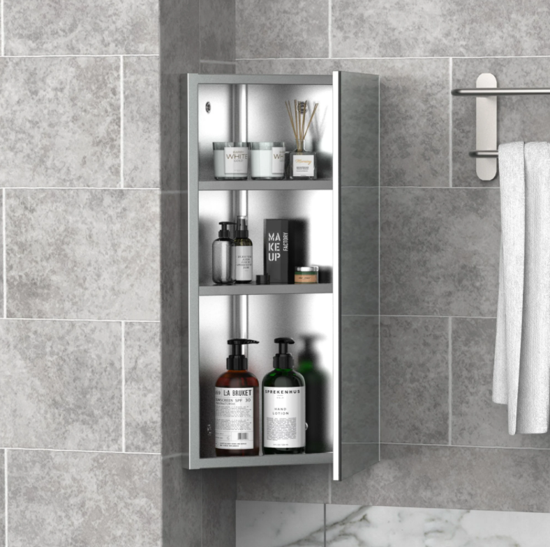 Bathroom Corner Wall Mirror Large Storage Cabinet Cupboard Stainless Steel Silver