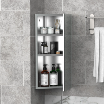 Bathroom Corner Wall Mirror Large Storage Cabinet Cupboard Stainless Steel Silver