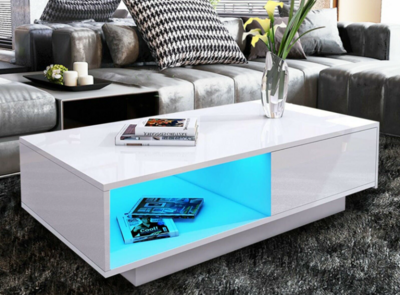 ​High Gloss LED Coffee Table White Black Wooden Drawer Storage Modern Living Room Furniture