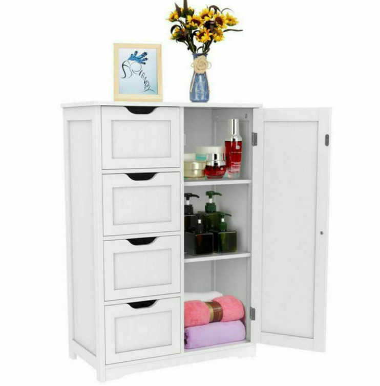 Bathroom Bedroom Nursery Storage Cabinet Dresser 4-Drawer + Door (White)