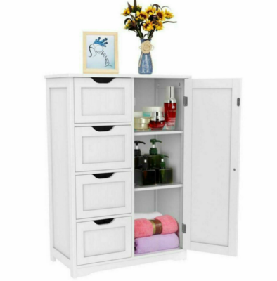 Bathroom Bedroom Nursery Storage Cabinet Dresser 4-Drawer + Door (White)