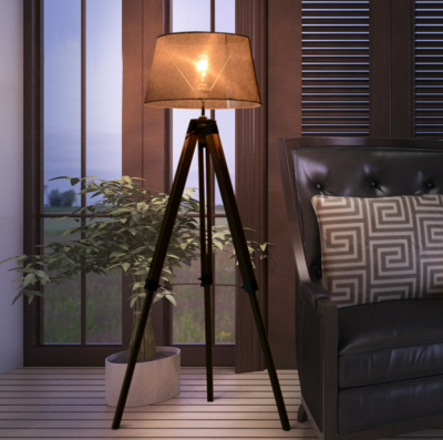 Free Standing Floor Lamp Bedside Light Tripod Holder Fabric Shade Grey