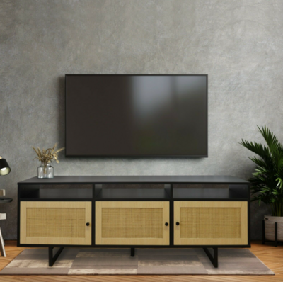 ​Modern Rattan Black Television TV Cabinet Entertainment Unit Living Room Lounge