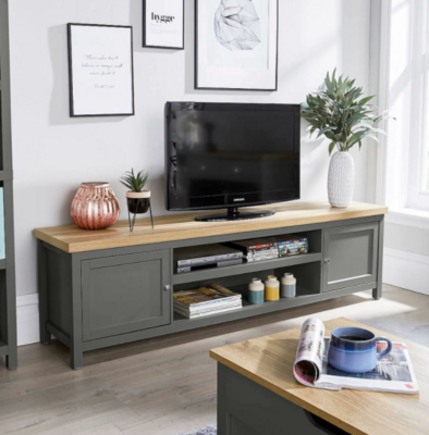 ​Extra Large 180cm/130cm Dark Grey Oak TV Stand 1 Drawer Television Cabinet Cable Tidy &amp; Bookcase &amp; Coffee Table
