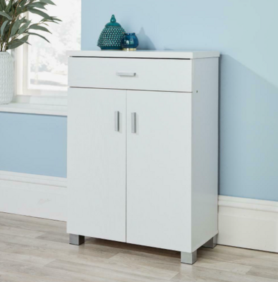 White Oak Shoe Cabinet Storage 2 Door 1 Drawer Hallway Cupboard Shoe Tidy