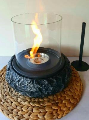 Bio Ethanol Fireplace Round Indoor Outdoor Camping Glass Top Burner Safe Steel
