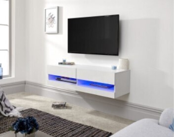 Galicia Wall Mounted Gloss TV Unit with LED - 120 White/Black