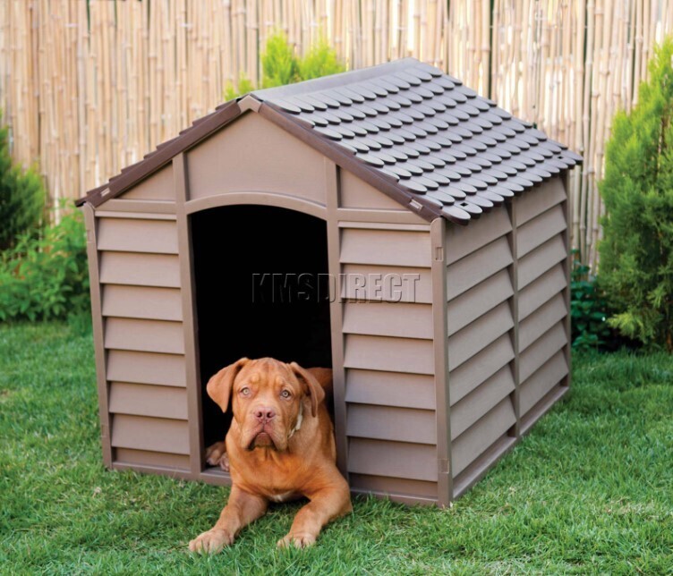 ​Outdoor Dog Kennel Large Shelter Plastic Animal Hut Mocha