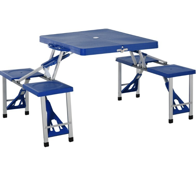 ​Portable Folding Camping Picnic Table Party Outdoor Garden Chair Stools Set Blue Green Grey Silver Wood Colour, Colour: Blue