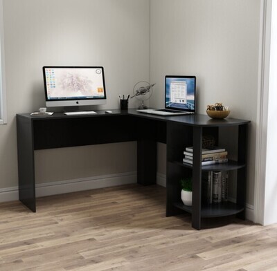 ​Corner Computer Desk L-shaped PC Table Workstation w/ Shelves Home Office Study