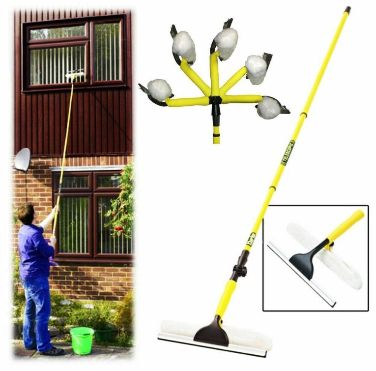 ​3.5M TELESCOPIC CONSERVATORY WINDOW GLASS CAR VAN WATER WASH BRUSH SQUEEGEE