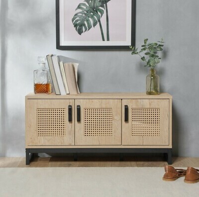 ​Rattan Shoe Storage Cabinet - 3 Door Wooden Hallway Bench Cupboard