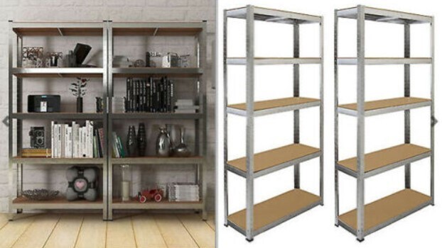 ​2 Bay 5 Tier Garage Shelves Shelving Unit Racking Boltless Heavy Duty Storage Shelf Black Galvanised