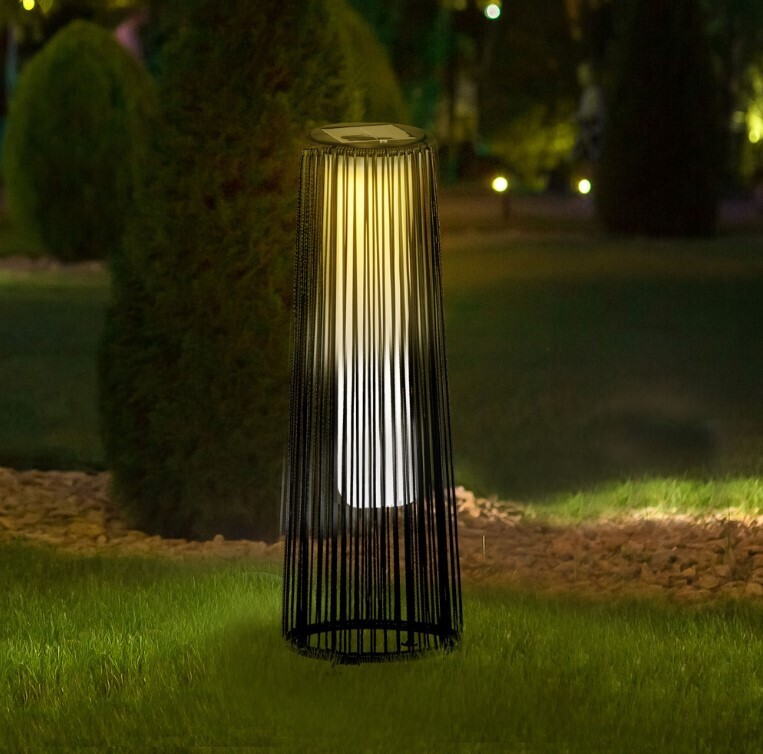 ​Patio Garden Solar Powered Lights Woven Resin Wicker Lantern Auto On/Off, Colour: Black