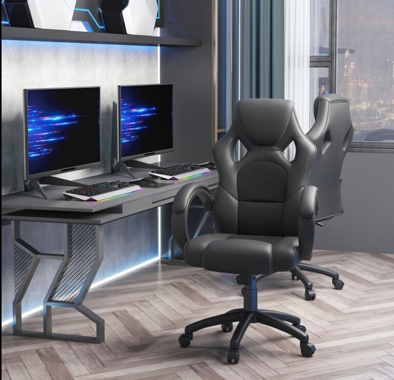 Executive Racing Swivel Gaming Office Chair PU Leather Computer Desk Chair Black
