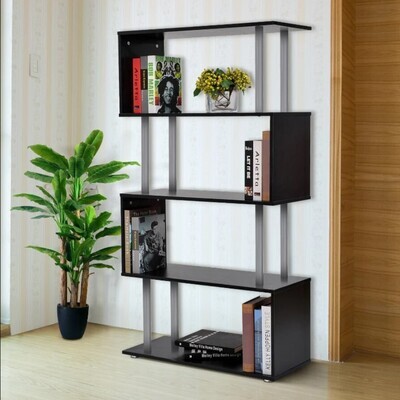 ​S Shape Lounge Storage Display Unit Wooden Bookcase Bookshelf Room Divider Black Walnut White