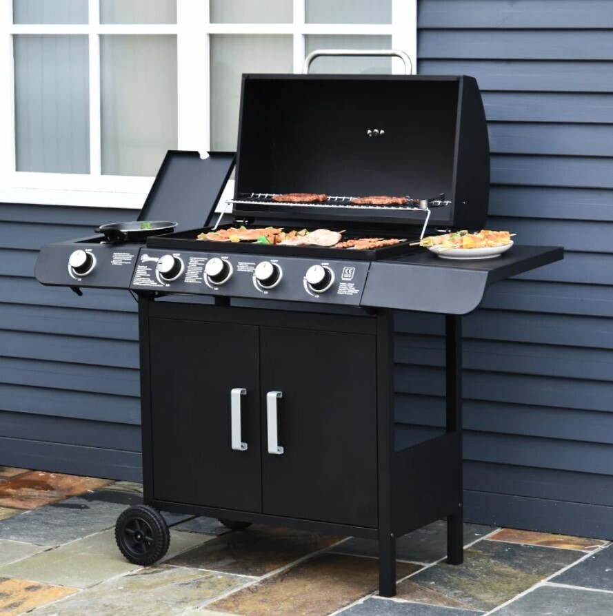 ​Deluxe Gas BBQ Grill Stainless Steel 4 Burner + 1 Side Outdoor Barbecue Party