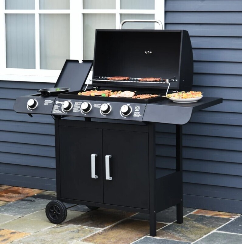 ​Deluxe Gas BBQ Grill Stainless Steel 4 Burner + 1 Side Outdoor Barbecue Party